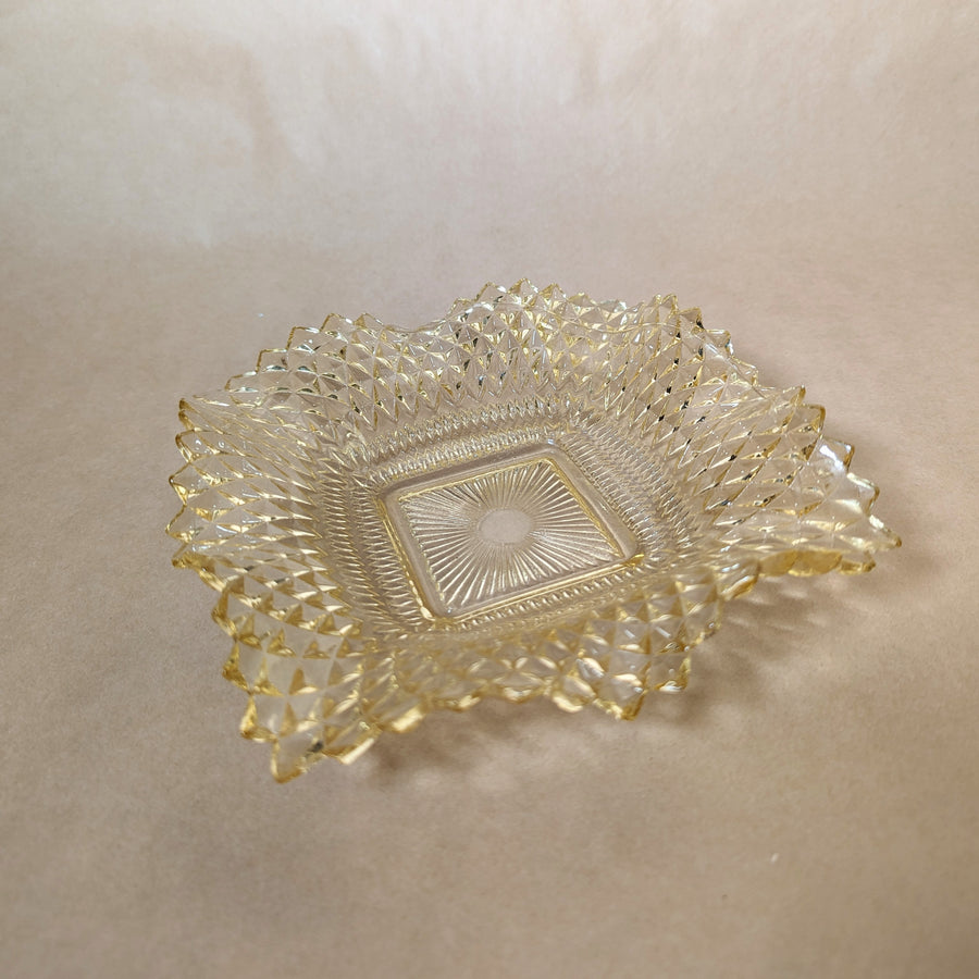 Vintage Indiana Glass Company Diamond Point Depression Glass Trinket Dish / Ash Tray - Yellow