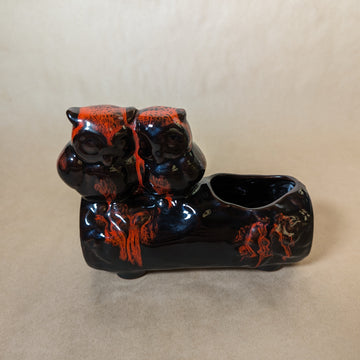 Vintage Canuck Pottery Drip Glaze Owl Planter