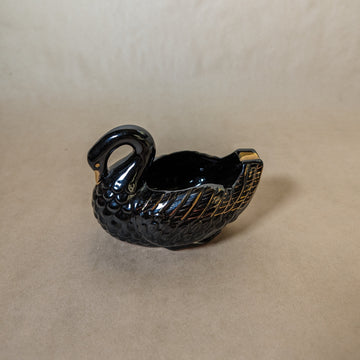 Vintage Black Swan Gilded Ceramic Planter / Ashtray