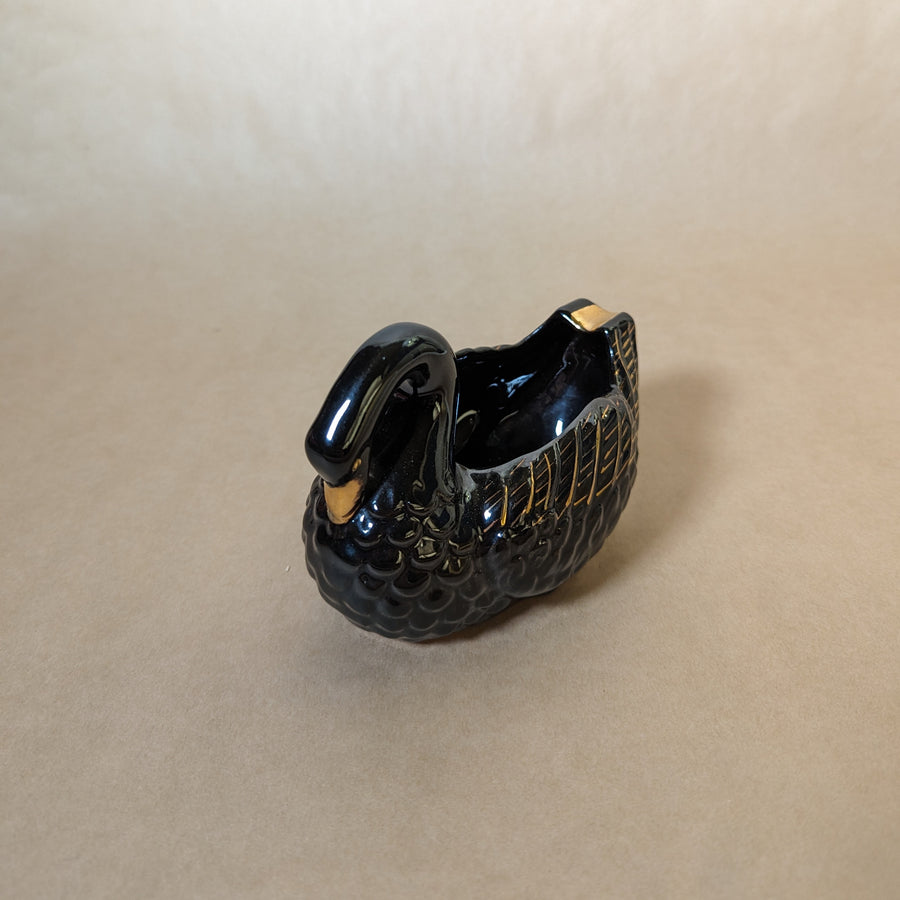 Vintage Black Swan Gilded Ceramic Planter / Ashtray