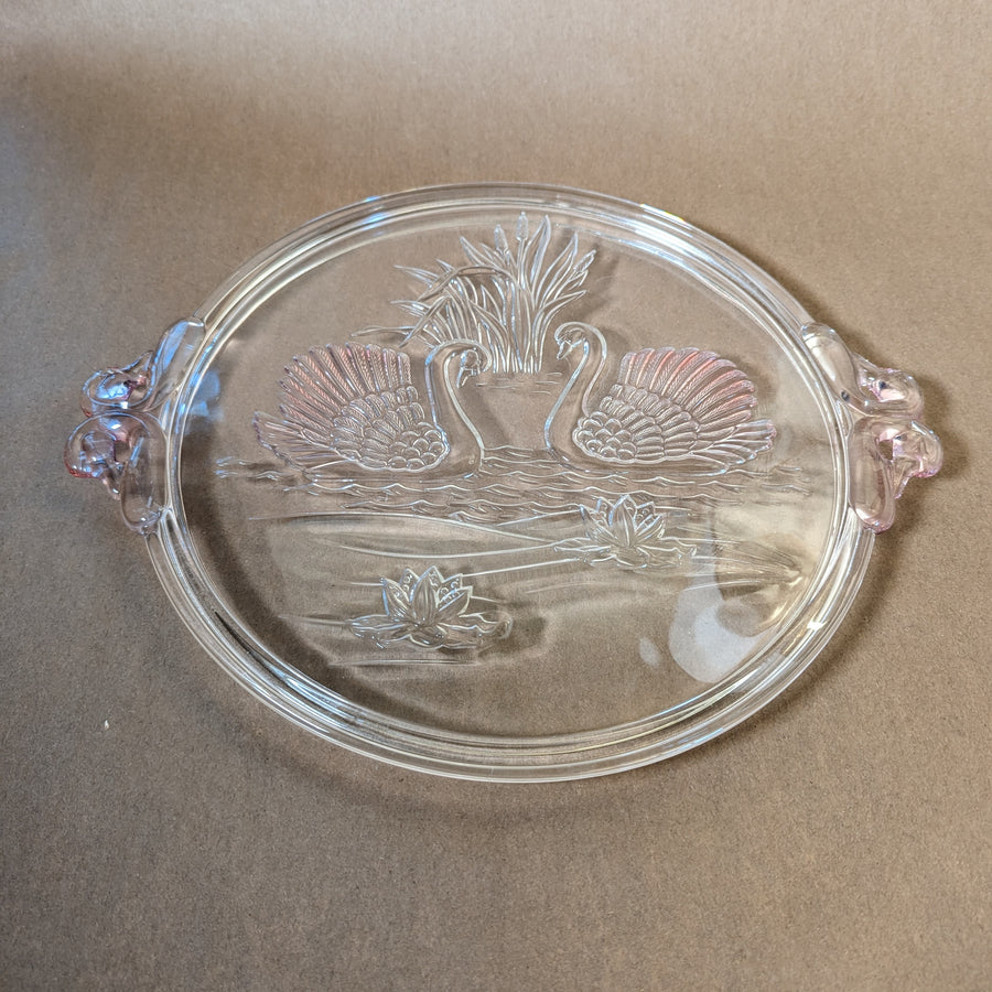 Vintage Pink Glass Mikasa Swan Platter