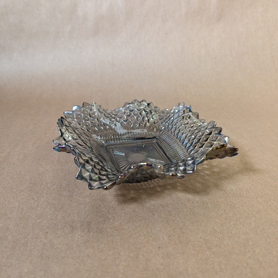Vintage Indiana Glass Company Diamond Point Depression Glass Trinket Dish / Ash Tray - Smokey