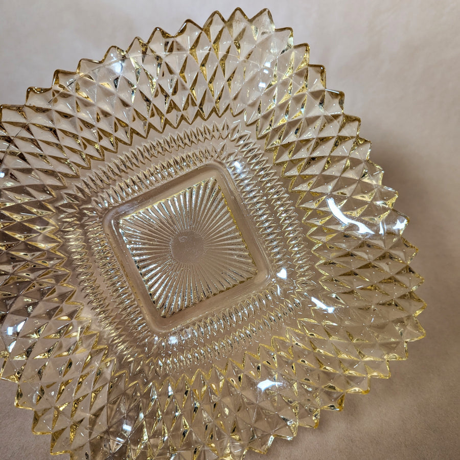 Vintage Indiana Glass Company Diamond Point Depression Glass Trinket Dish / Ash Tray - Yellow