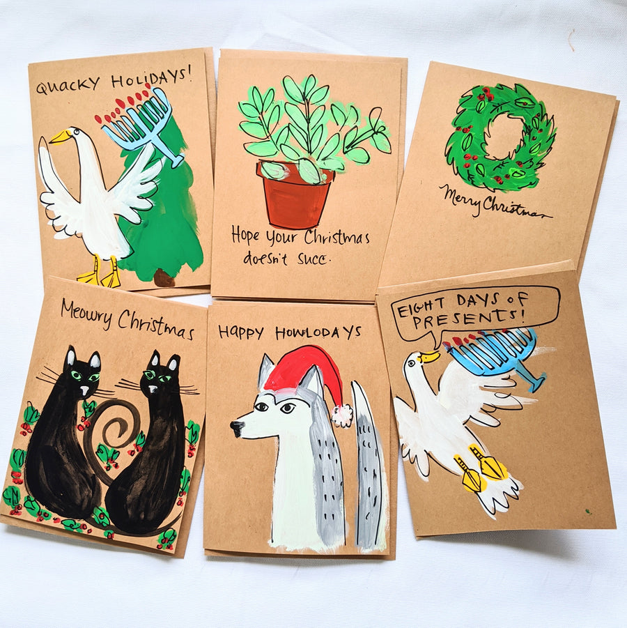 Hand Painted Holiday Cards - Set of 6