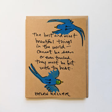 The most beautiful things - Helen Keller quote card