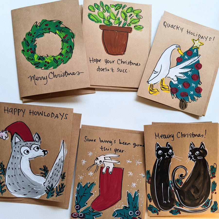 Hand Painted Holiday Cards - Set of 6